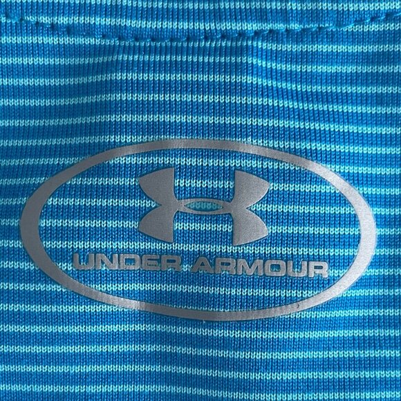Under Armour Activewear SS V Neck Loose Fit Striped Polyester Shirt Blue Sz S - Picture 7 of 8